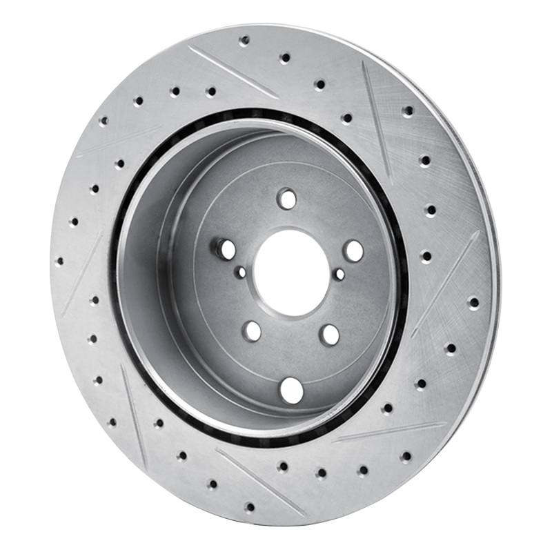 Subaru BRZ Brake Rotor (1) - Rear Left - R1 Concepts - Drilled & Slotted - Silver - `17-`25